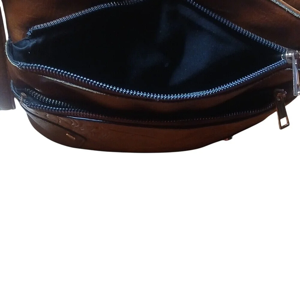 Crossbody‎ Bag Women Small Brown Floral Embossed Faux Leather Western